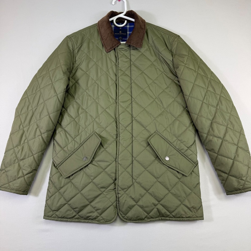 Brooks Brothers Quilted Jacket Mens Small Green Thermore Corduroy Field Coat EUC